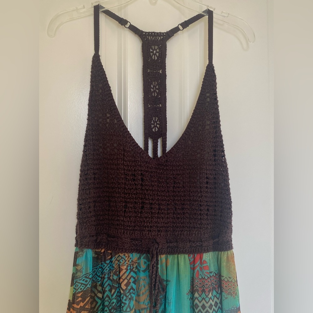 floral maxi with a brown crochet top